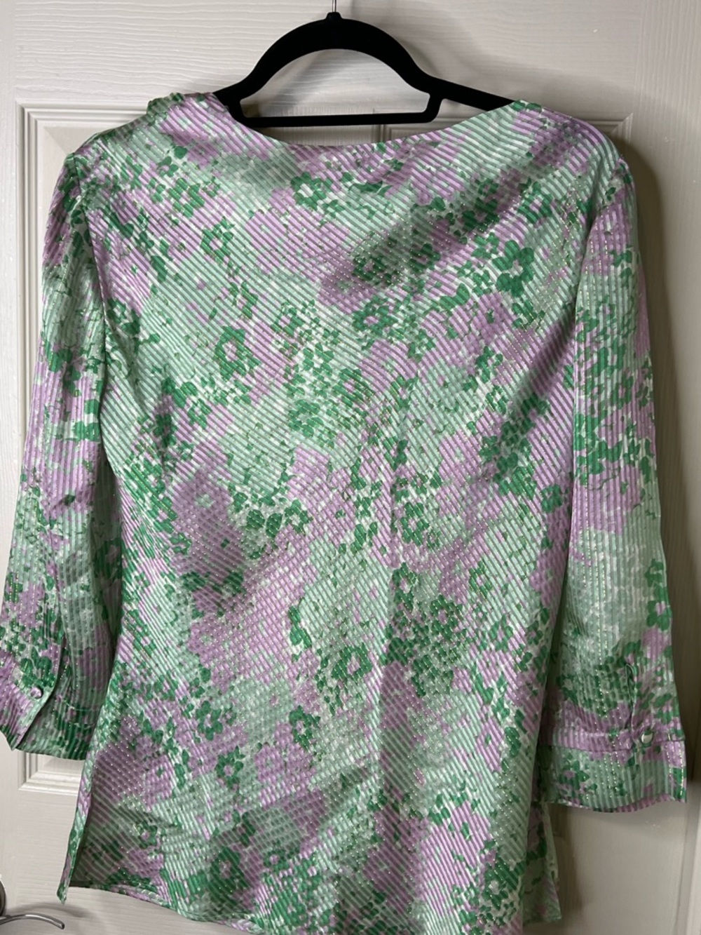 Etcetera Forget Me Not Lavender Mint Floral Tie-Shoulder Silk Tunic Size 4 - Picture 2 of 5